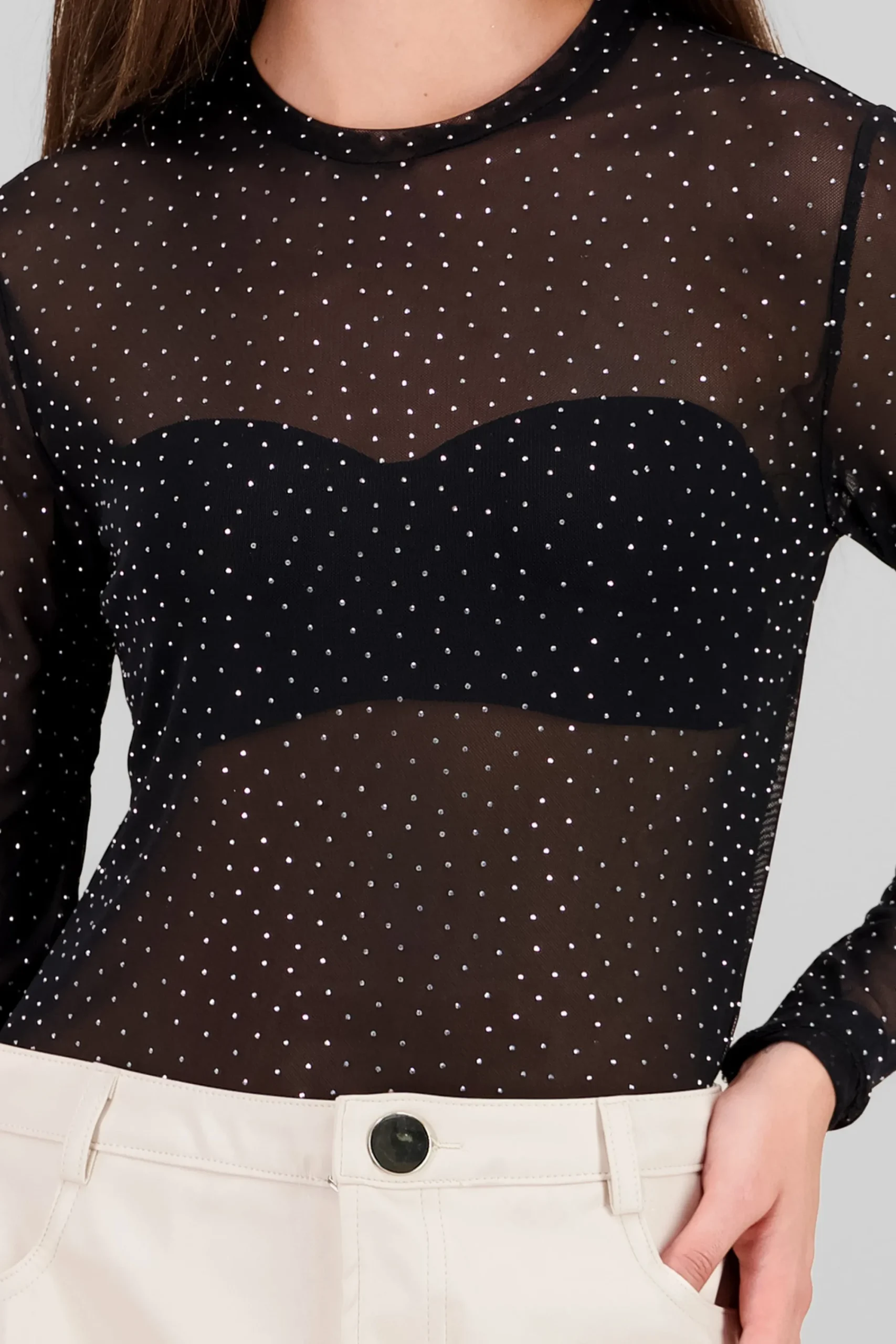 Shasa Glitter Detail Mesh Bodysuit
