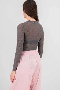 Shasa Glitter Detail Mesh Bodysuit