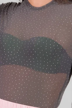 Shasa Glitter Detail Mesh Bodysuit