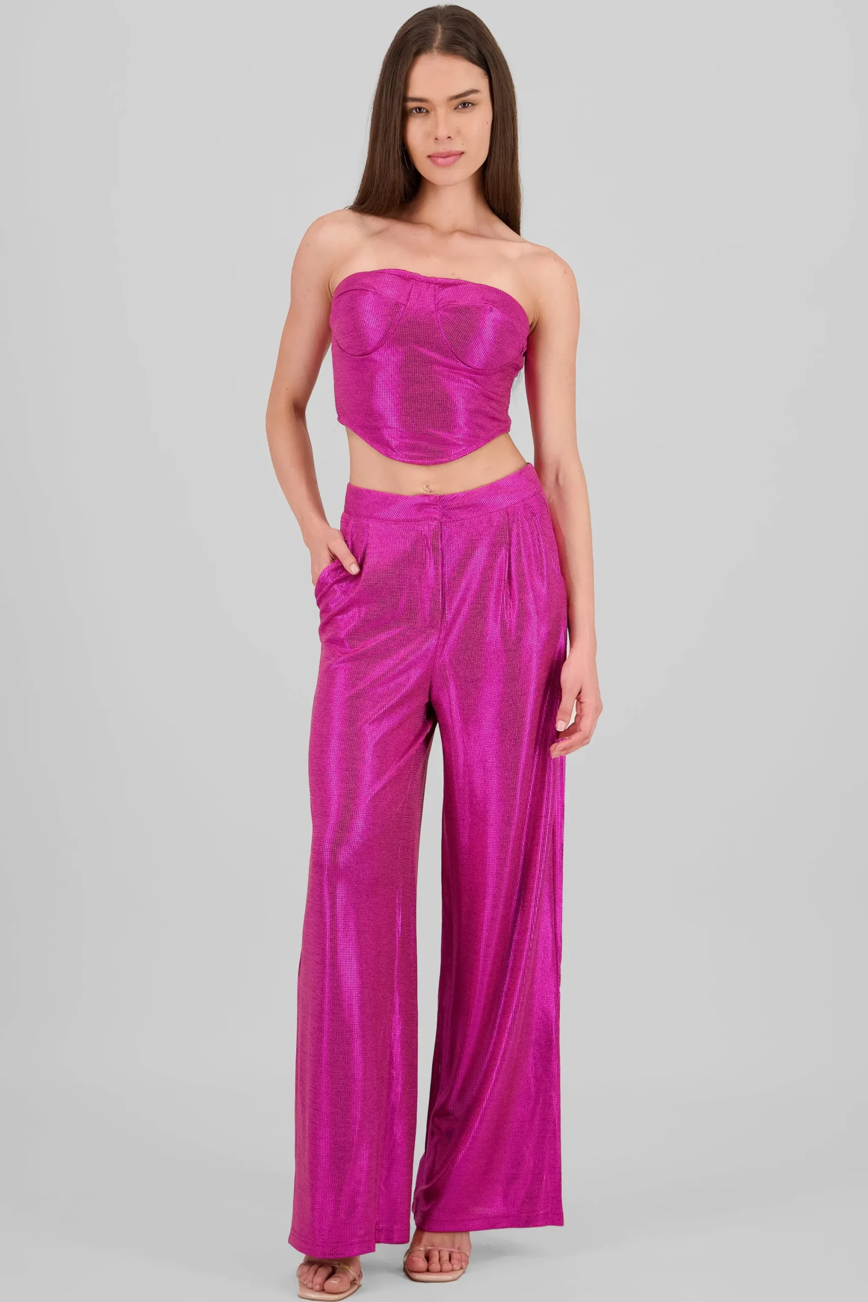 Shasa Glitter Flowy Wide Leg Pants