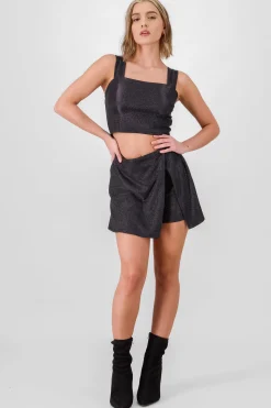 Shasa Glitter Skort with Slit Detail