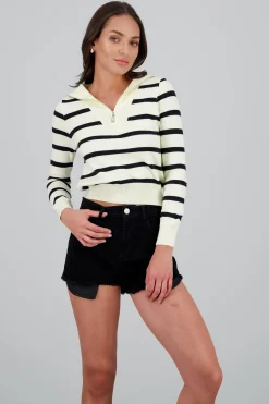 Shasa Half Zip Striped Sweater