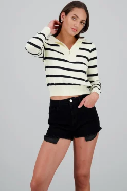 Shasa Half Zip Striped Sweater