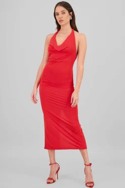Shasa Halter Neck Cascade Maxi Dress