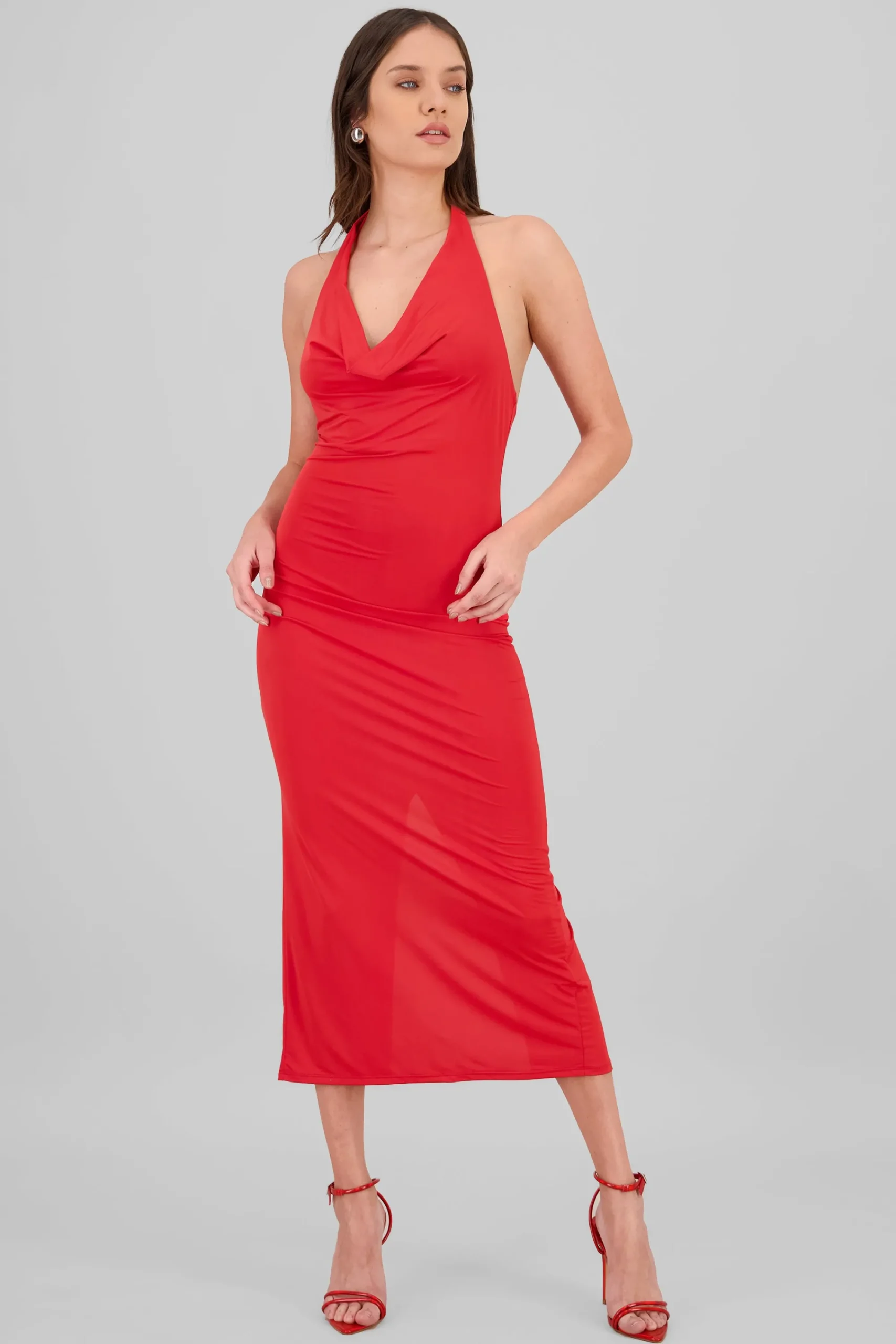 Shasa Halter Neck Cascade Maxi Dress