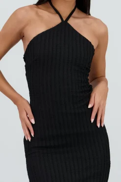 Shasa Halter Textured Open Back Dress