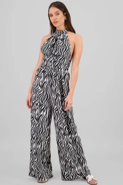 Shasa Halter Zebra Print Jumpsuit