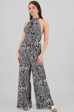 Shasa Halter Zebra Print Jumpsuit