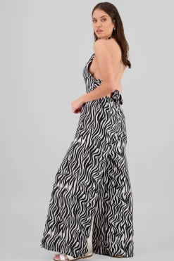 Shasa Halter Zebra Print Jumpsuit