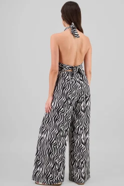 Shasa Halter Zebra Print Jumpsuit