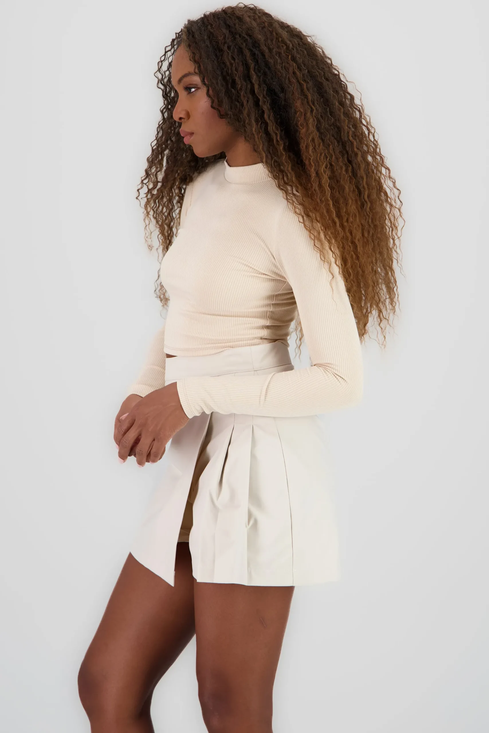 Shasa High Neck Long Sleeve Crop Top