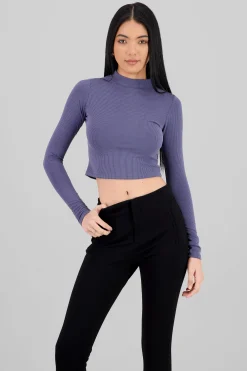 Shasa High Neck Long Sleeve Crop Top
