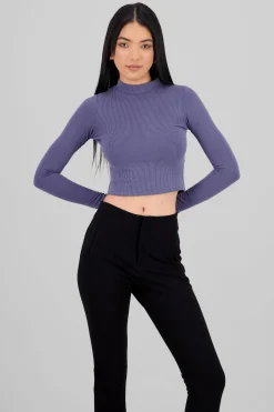 Shasa High Neck Long Sleeve Crop Top