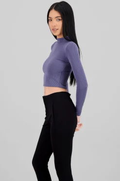 Shasa High Neck Long Sleeve Crop Top