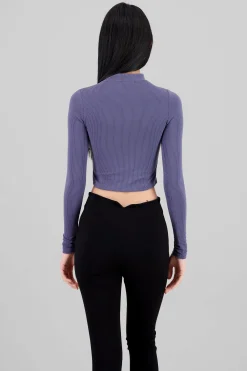 Shasa High Neck Long Sleeve Crop Top