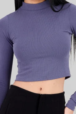 Shasa High Neck Long Sleeve Crop Top