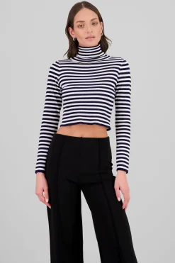 Shasa High Neck Striped Knit Top