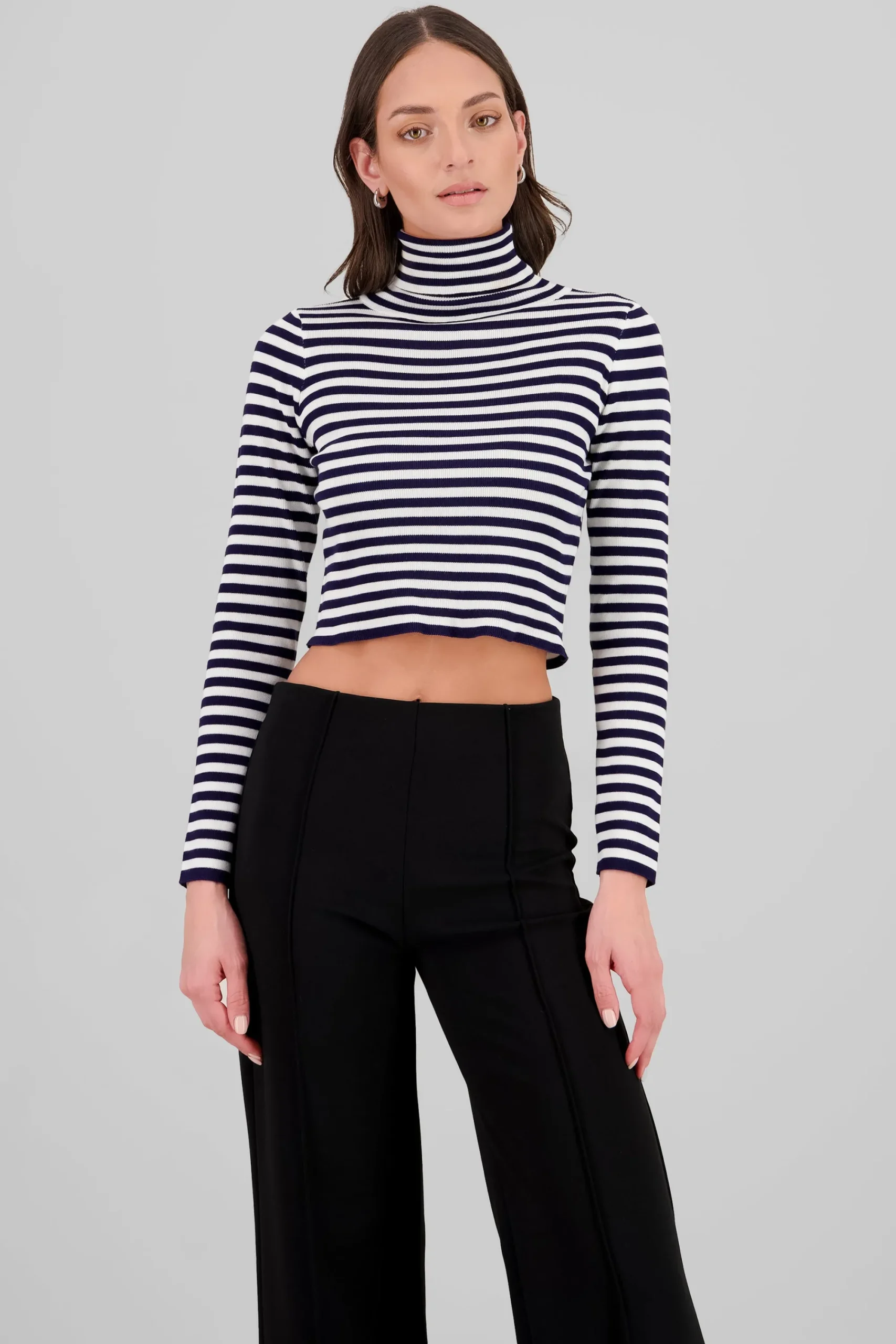 Shasa High Neck Striped Knit Top