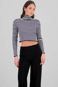 Shasa High Neck Striped Knit Top