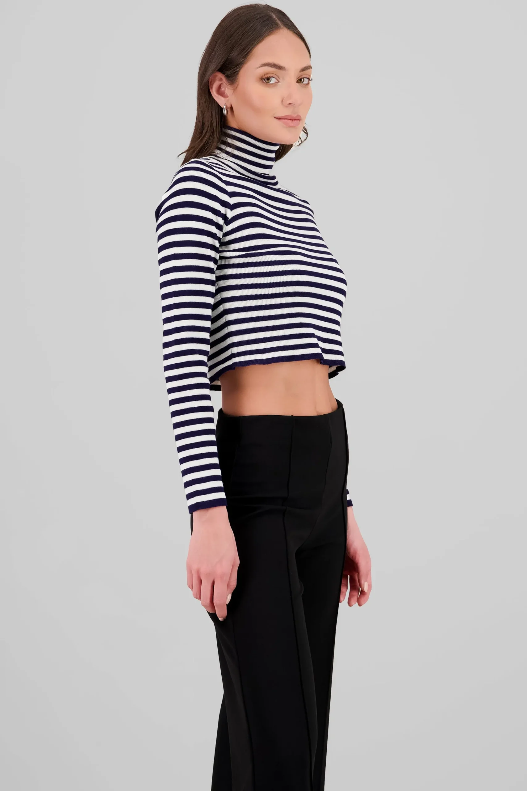 Shasa High Neck Striped Knit Top