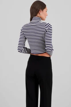 Shasa High Neck Striped Knit Top