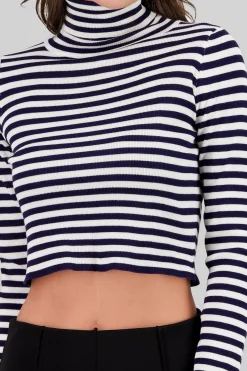 Shasa High Neck Striped Knit Top