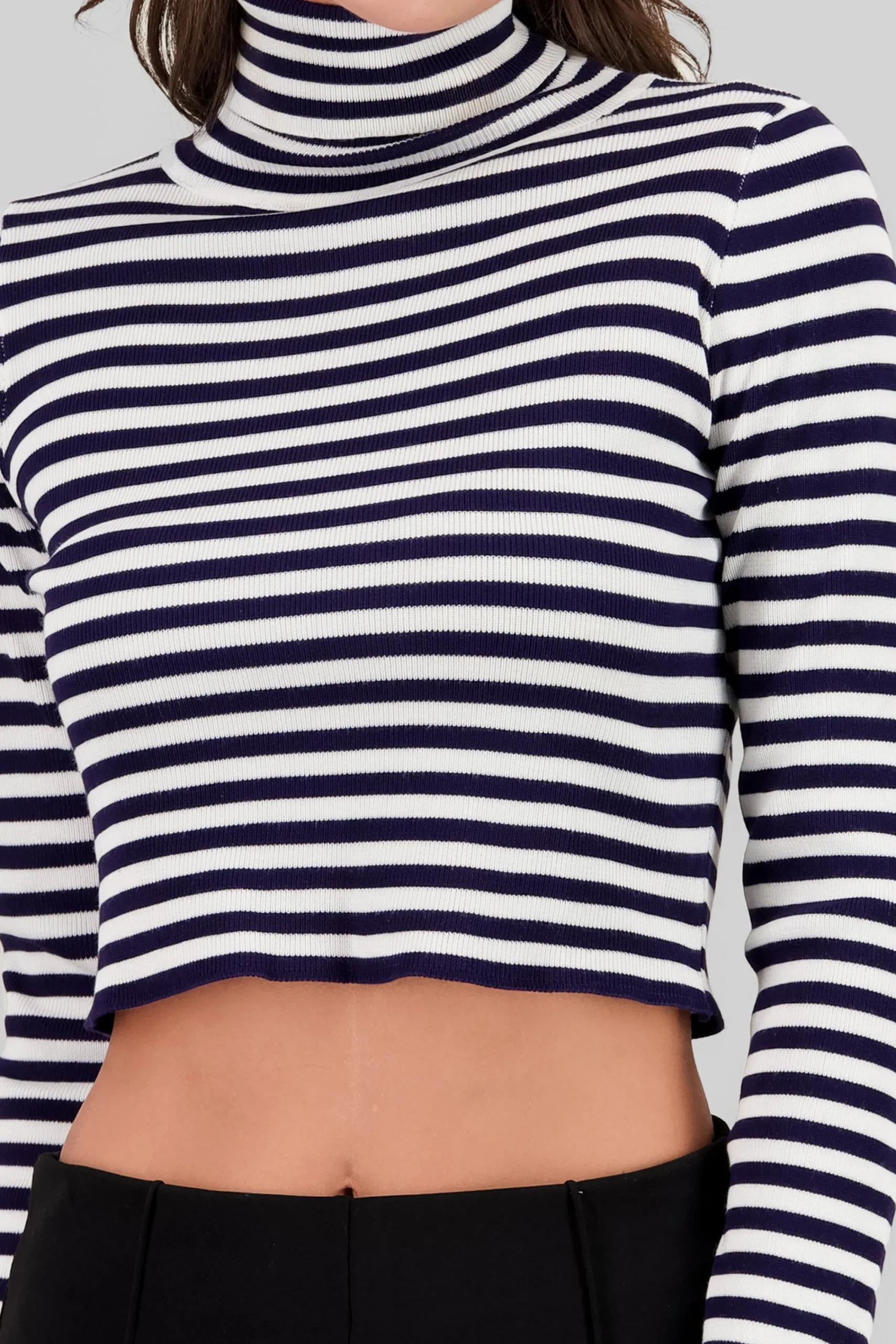 Shasa High Neck Striped Knit Top
