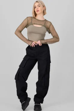 Shasa High Waist Cargo Pants With Pleated Details