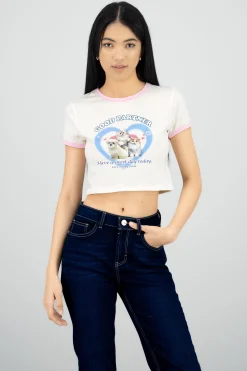 Shasa Kitten Print Contrast T Shirt