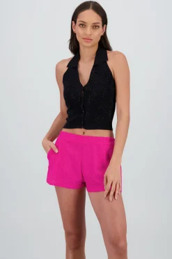 Shasa Knit Polo Top with Shimmer Detail