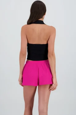 Shasa Knit Polo Top with Shimmer Detail