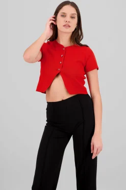 Shasa Knitted Cropped Short Sleeve Top