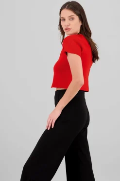 Shasa Knitted Cropped Short Sleeve Top