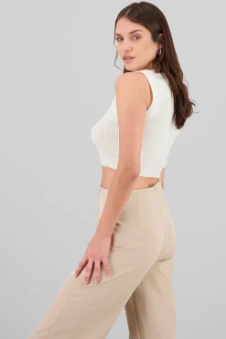 Shasa Knitted Pointelle Crop Top