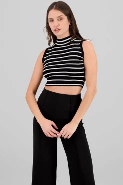 Shasa Knitted Striped High Neck Top