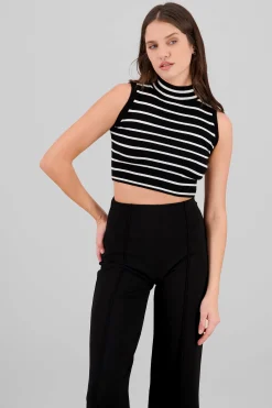 Shasa Knitted Striped High Neck Top