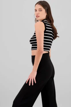 Shasa Knitted Striped High Neck Top