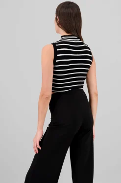 Shasa Knitted Striped High Neck Top