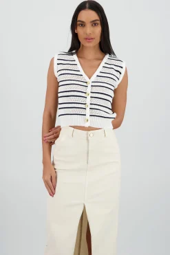 Shasa Knitted Vest with Stripe Detail