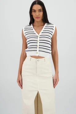 Shasa Knitted Vest with Stripe Detail