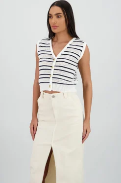 Shasa Knitted Vest with Stripe Detail