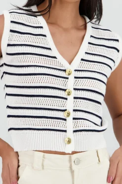 Shasa Knitted Vest with Stripe Detail