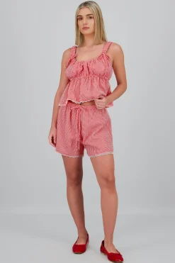Shasa Lace Detail Checkered Shorts