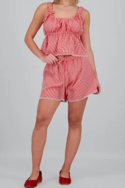 Shasa Lace Detail Checkered Shorts