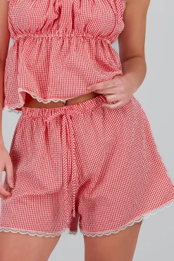 Shasa Lace Detail Checkered Shorts