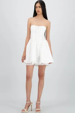 Shasa Lace Detail Poplin Mini Dress