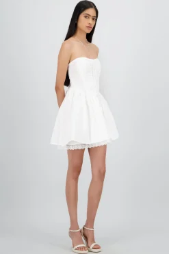 Shasa Lace Detail Poplin Mini Dress