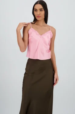 Shasa Lace Detail Satin Blouse