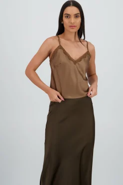 Shasa Lace Detail Satin Blouse