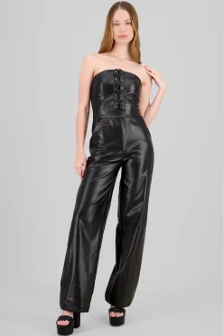 Shasa Lace-Up Faux Leather Jumpsuit